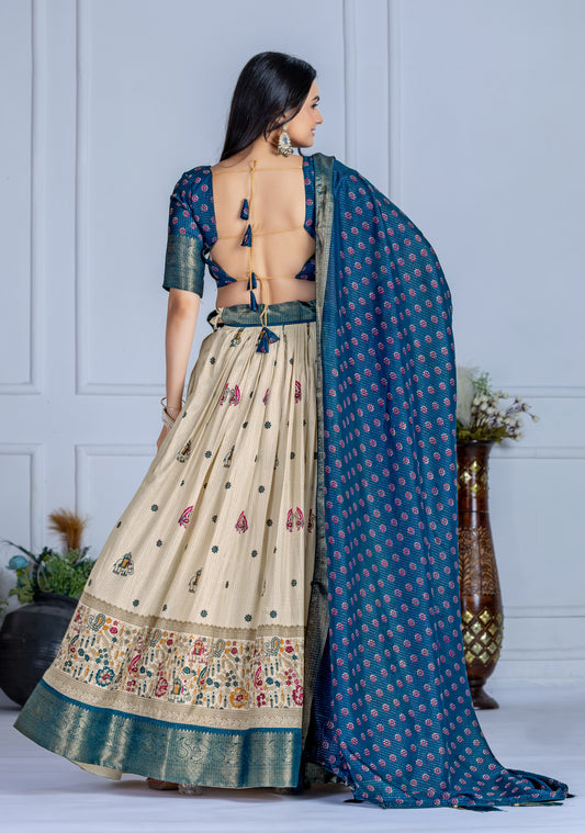 Premium Lichi Silk Jacquard Lehenga Set – Heavy Flair | Designer Blouse & Dupatta |