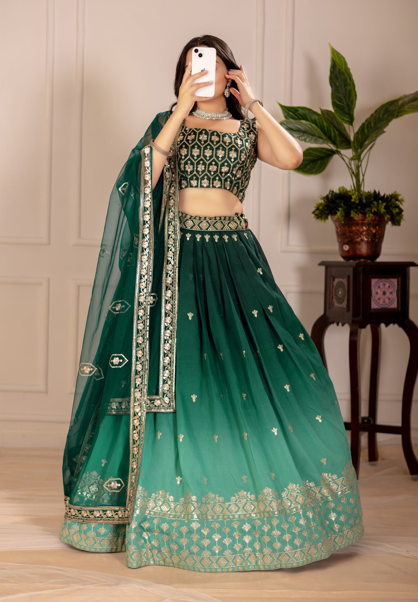 Women’s Heavy Embroidered Simmer Silk Lehenga Choli with Net Dupatta