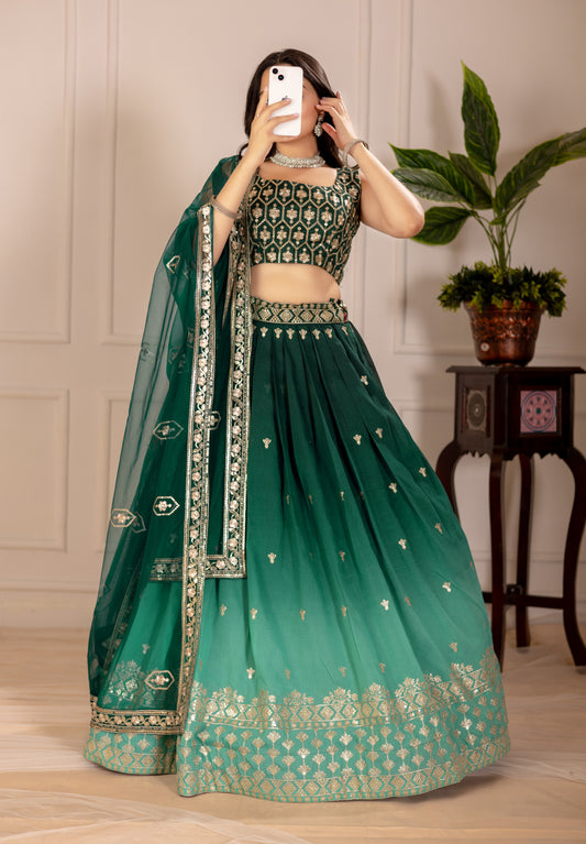 Women’s Heavy Embroidered Simmer Silk Lehenga Choli with Net Dupatta