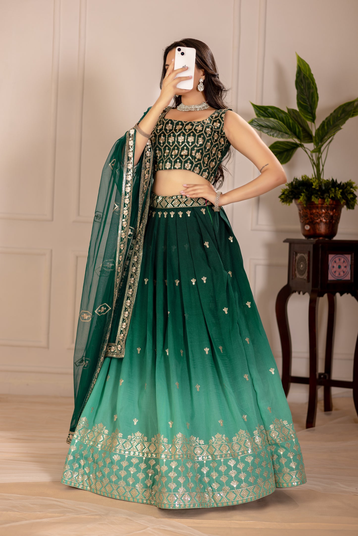 Women’s Heavy Embroidered Simmer Silk Lehenga Choli with Net Dupatta