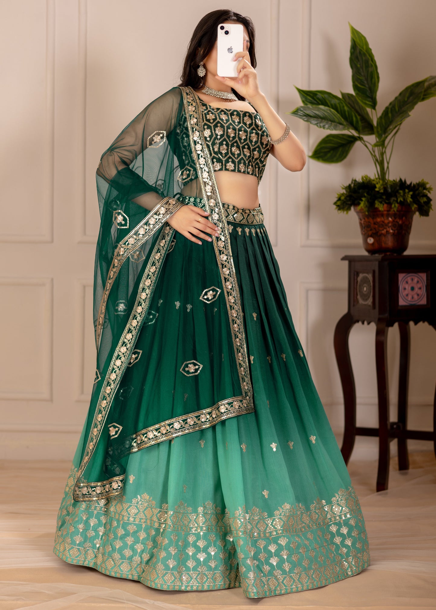 Women’s Heavy Embroidered Simmer Silk Lehenga Choli with Net Dupatta