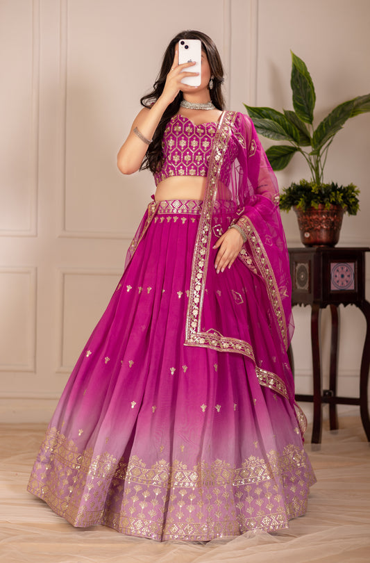 Women’s Heavy Embroidered Simmer Silk Lehenga Choli with Net Dupatta