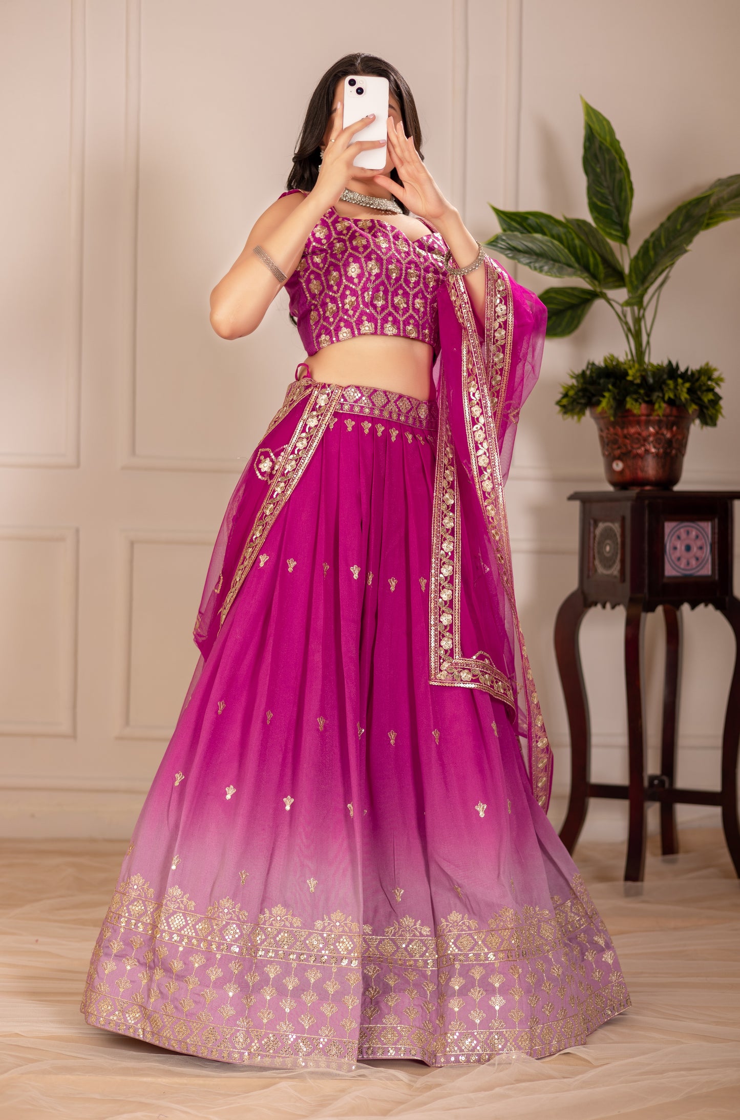 Women’s Heavy Embroidered Simmer Silk Lehenga Choli with Net Dupatta