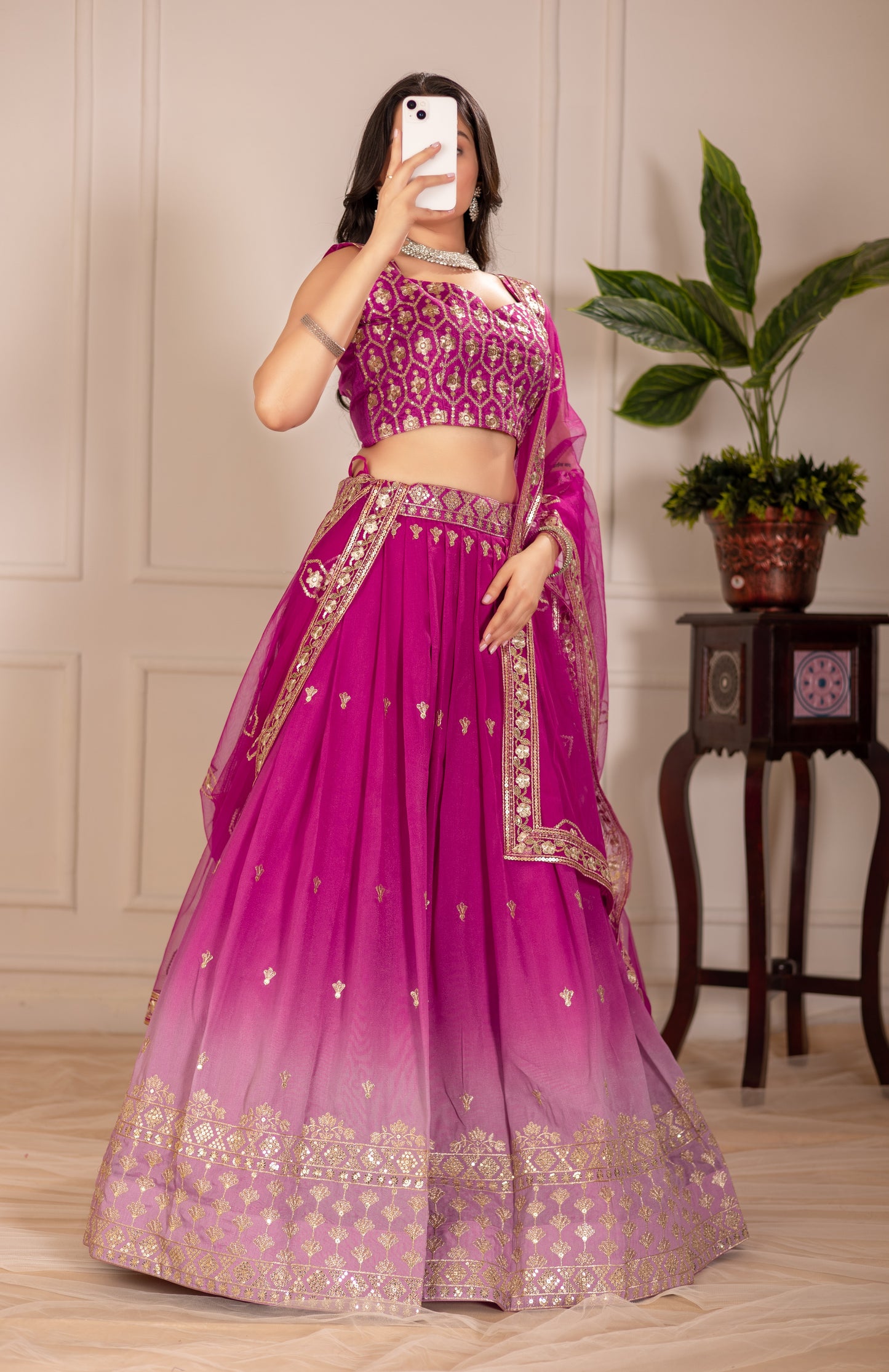 Women’s Heavy Embroidered Simmer Silk Lehenga Choli with Net Dupatta