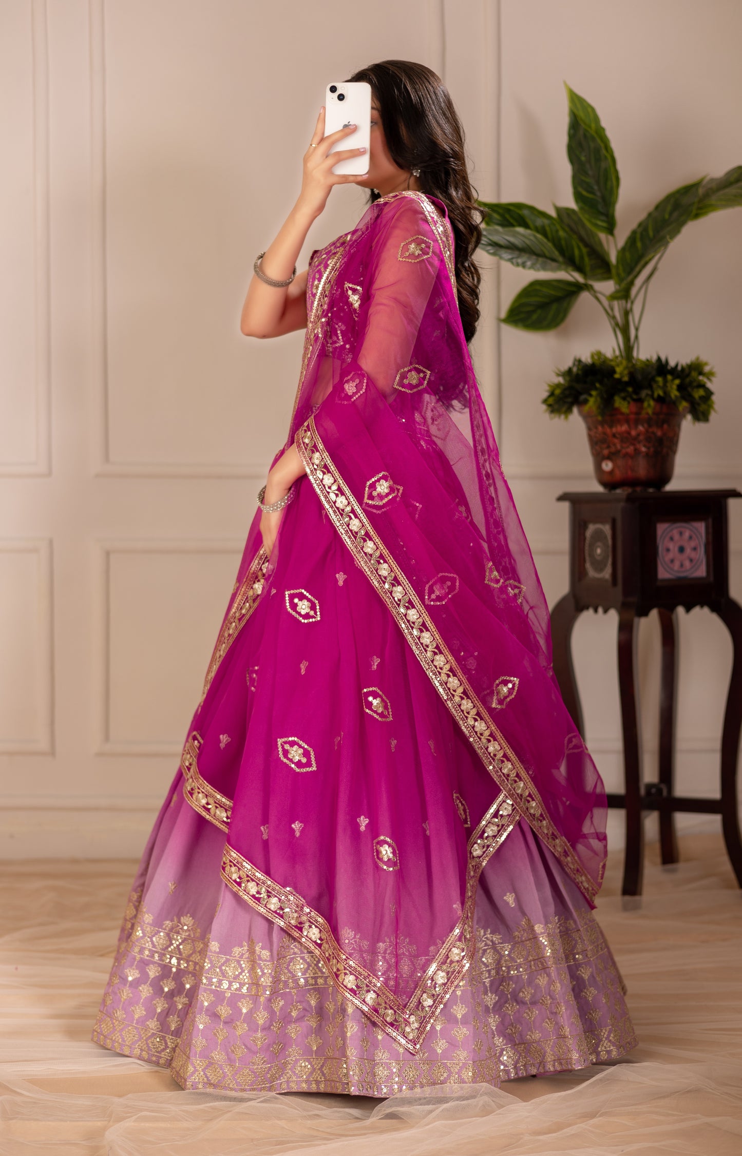 Women’s Heavy Embroidered Simmer Silk Lehenga Choli with Net Dupatta