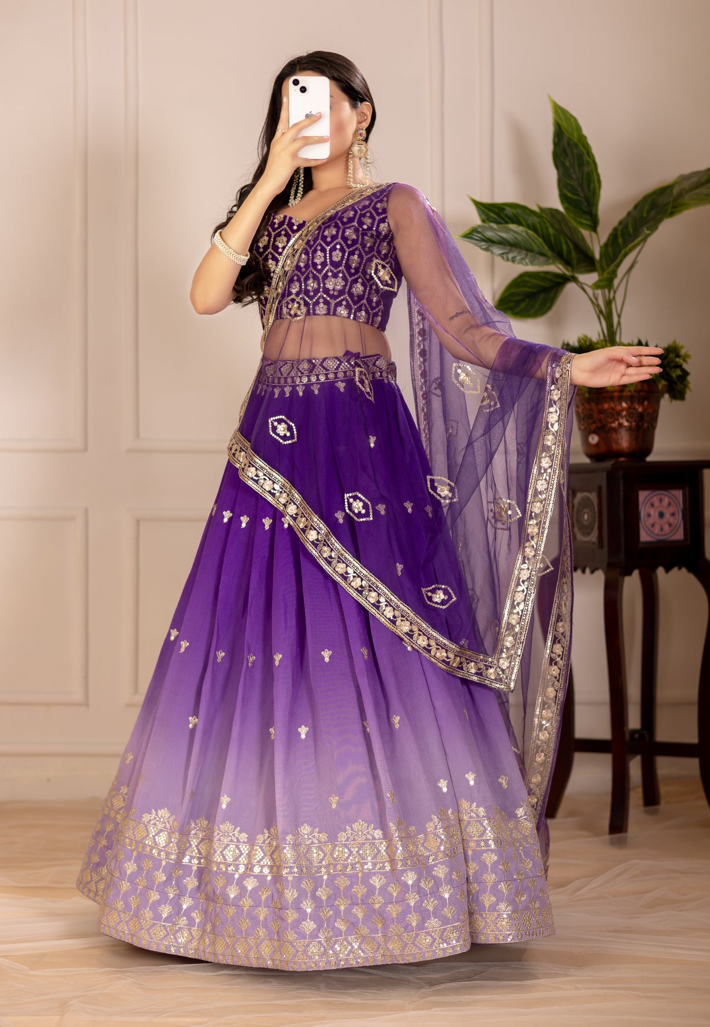 Women’s Heavy Embroidered Simmer Silk Lehenga Choli with Net Dupatta