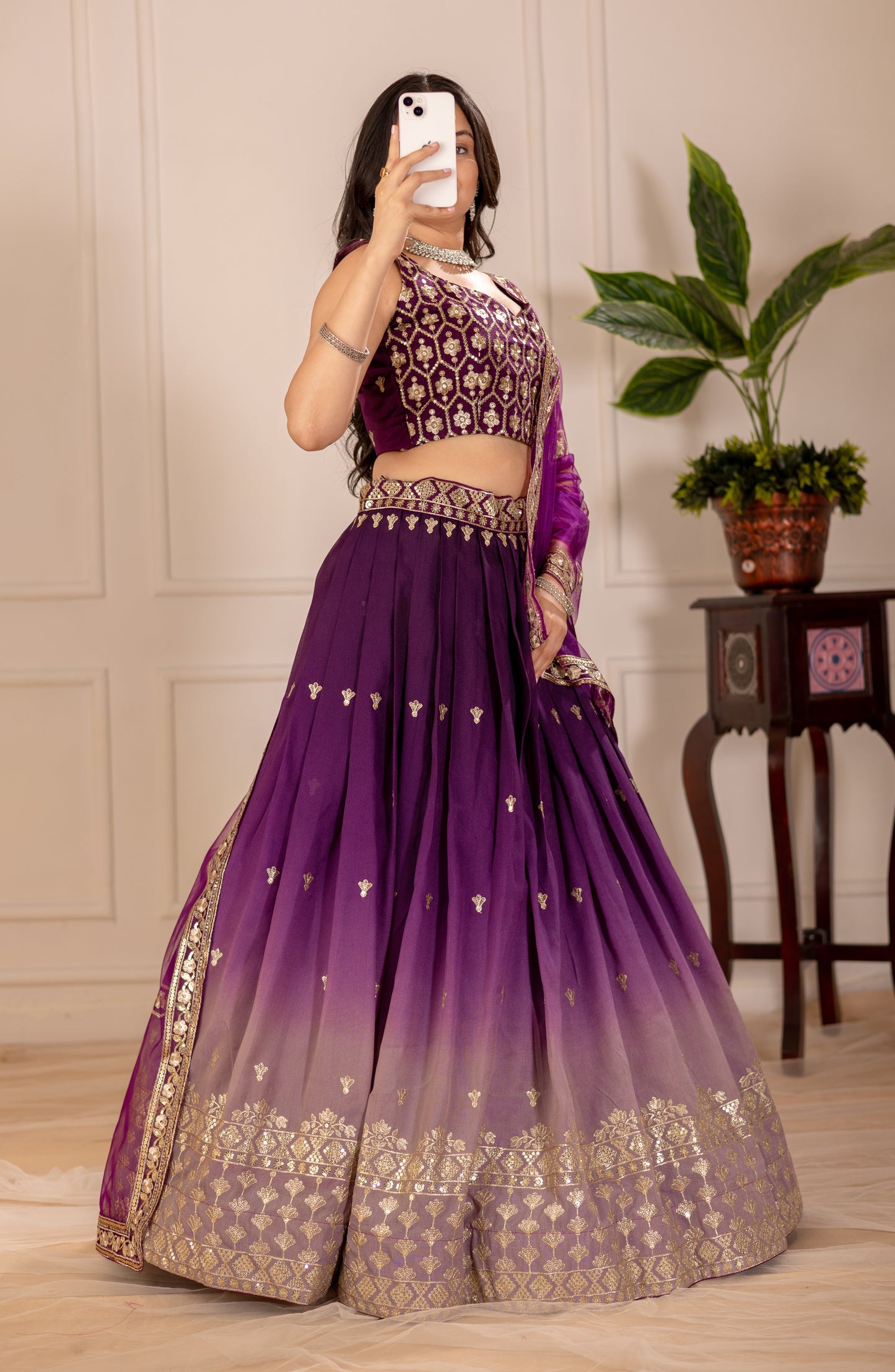 Women’s Heavy Embroidered Simmer Silk Lehenga Choli with Net Dupatta