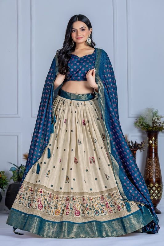 Premium Lichi Silk Jacquard Lehenga Set – Heavy Flair | Designer Blouse & Dupatta |
