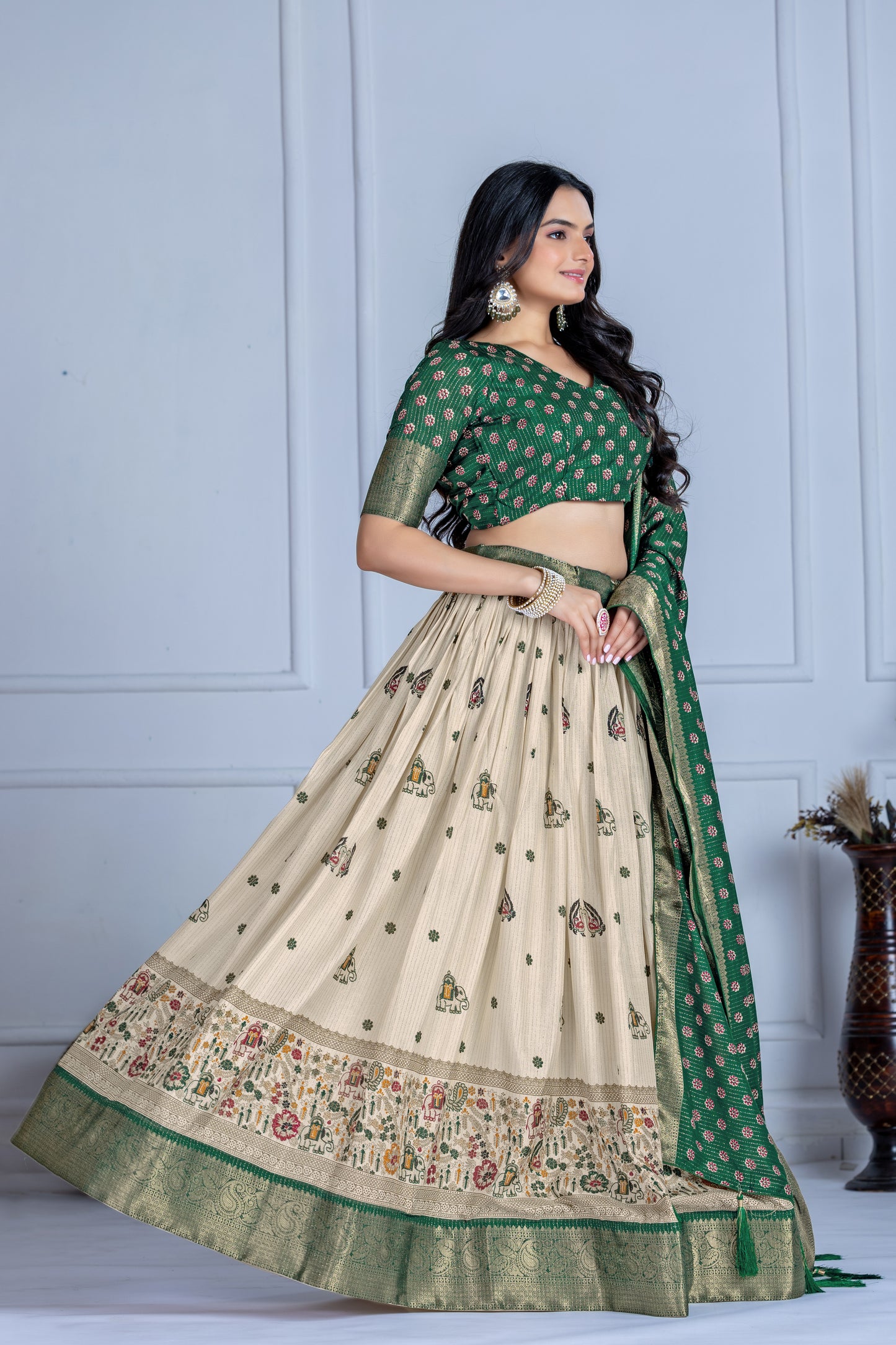 Premium Lichi Silk Jacquard Lehenga Set – Heavy Flair | Designer Blouse & Dupatta |