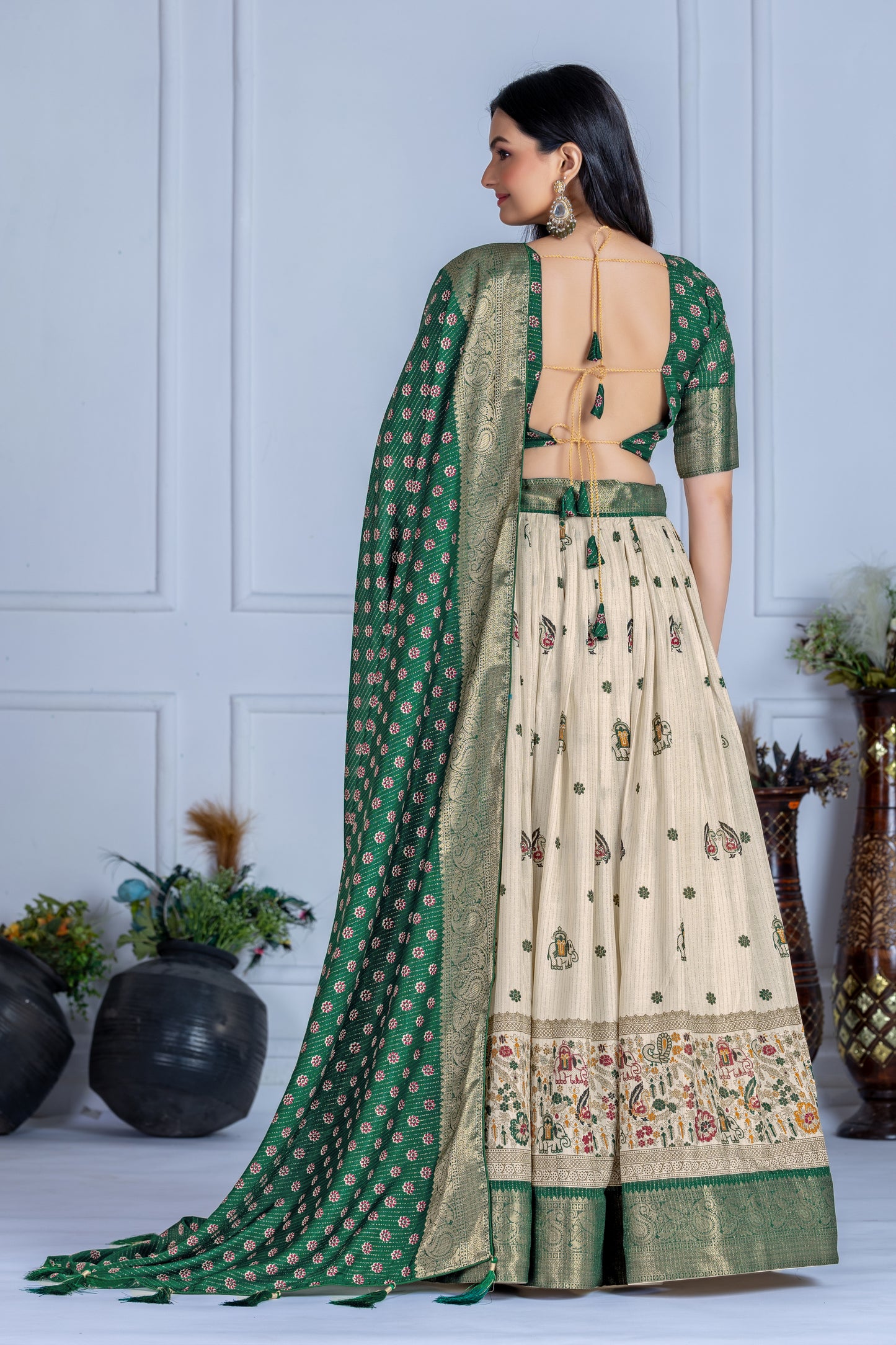 Premium Lichi Silk Jacquard Lehenga Set – Heavy Flair | Designer Blouse & Dupatta |