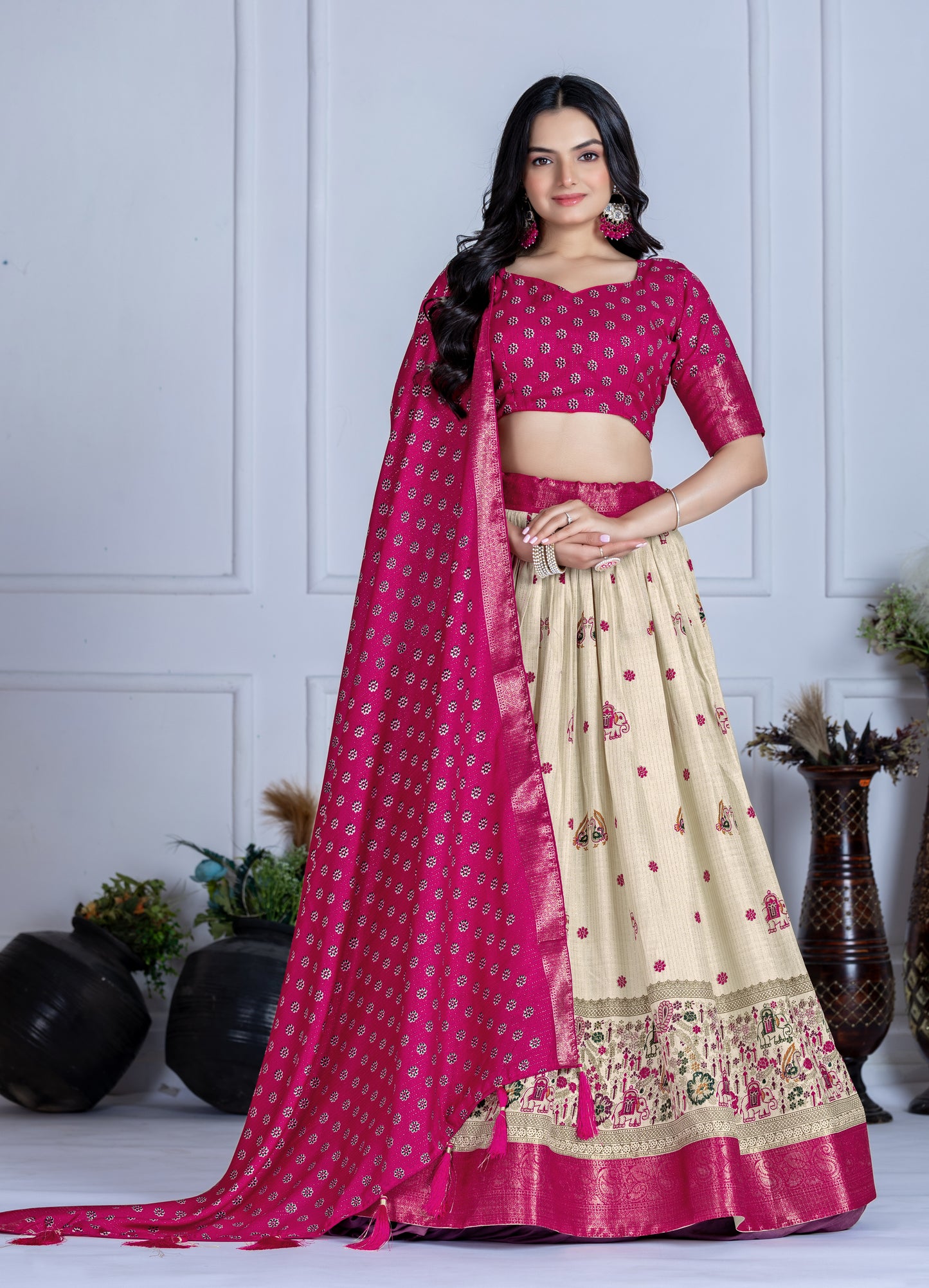 Premium Lichi Silk Jacquard Lehenga Set – Heavy Flair | Designer Blouse & Dupatta |