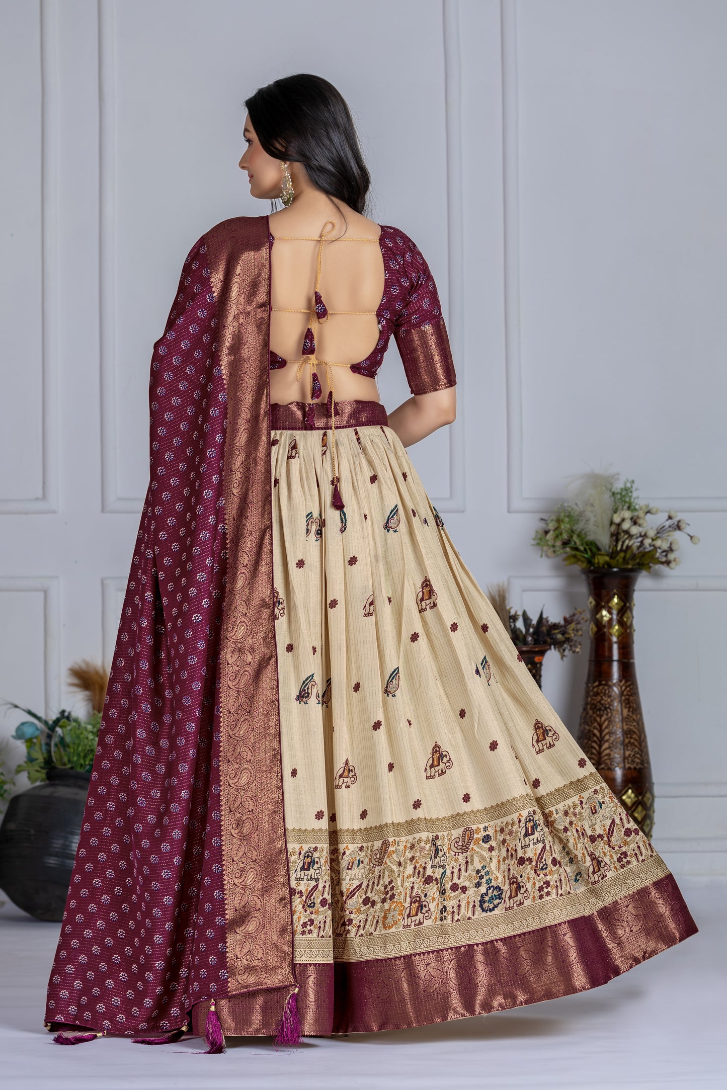 Premium Lichi Silk Jacquard Lehenga Set – Heavy Flair | Designer Blouse & Dupatta |