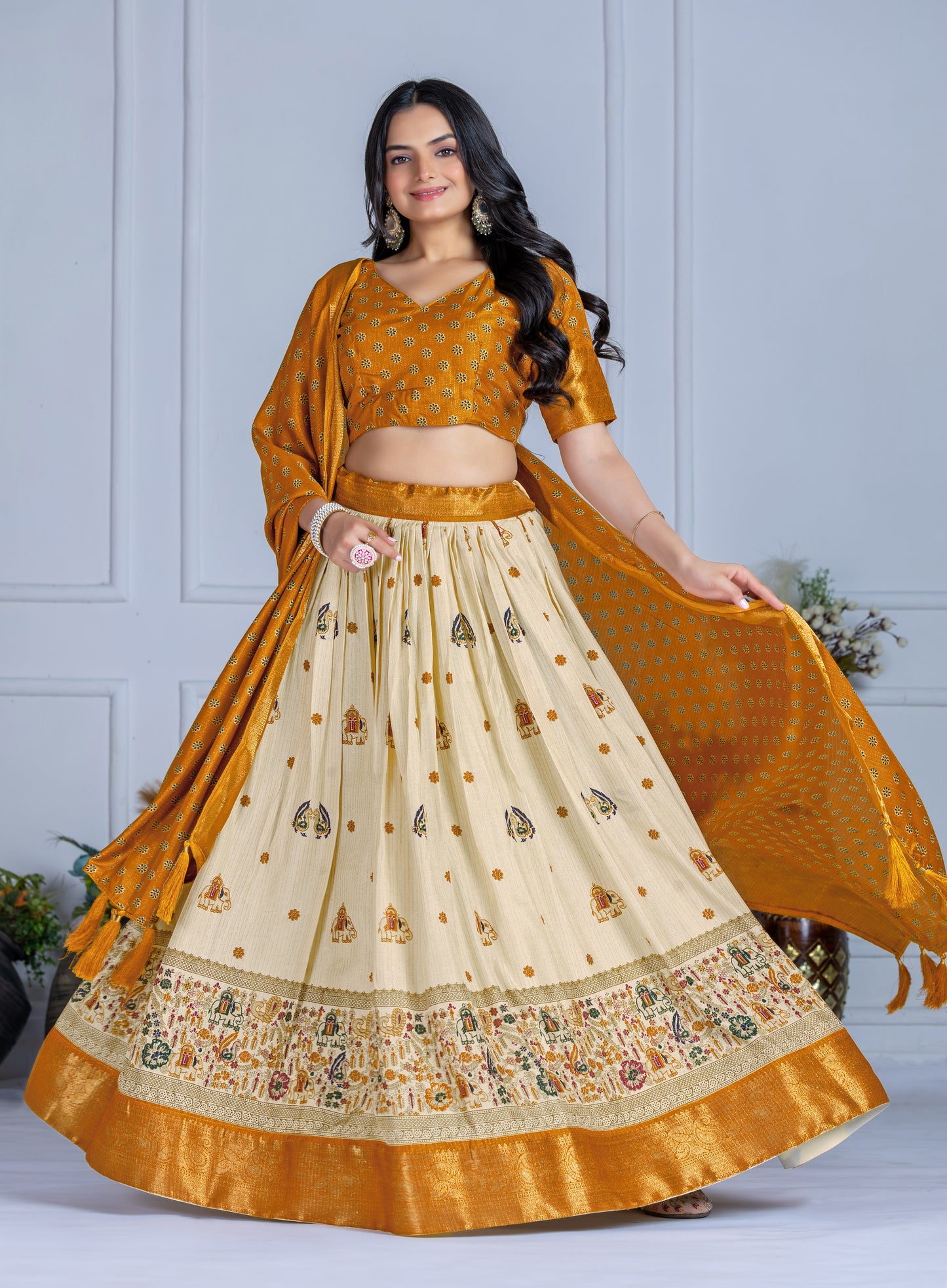 Premium Lichi Silk Jacquard Lehenga Set – Heavy Flair | Designer Blouse & Dupatta |