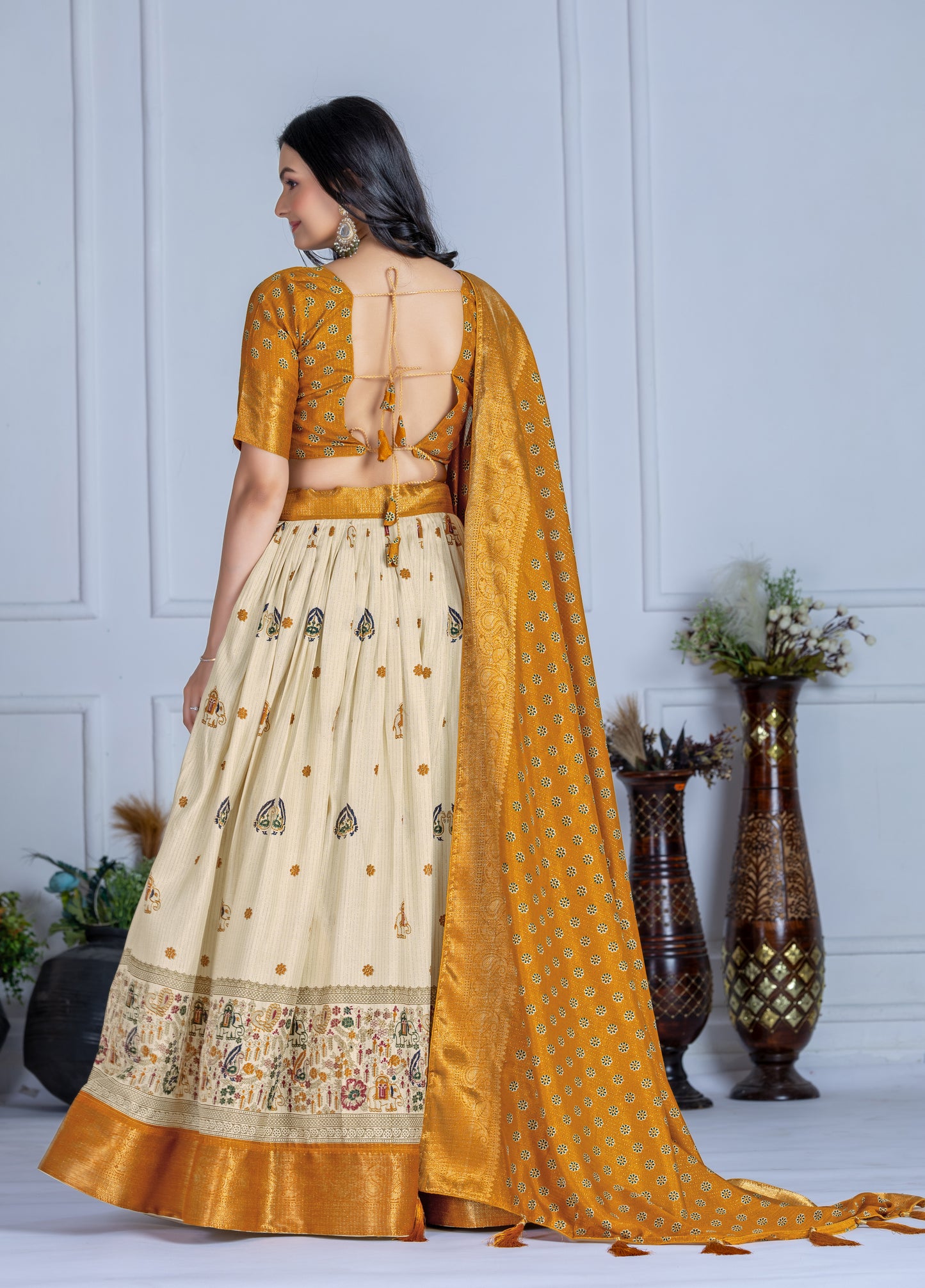 Premium Lichi Silk Jacquard Lehenga Set – Heavy Flair | Designer Blouse & Dupatta |